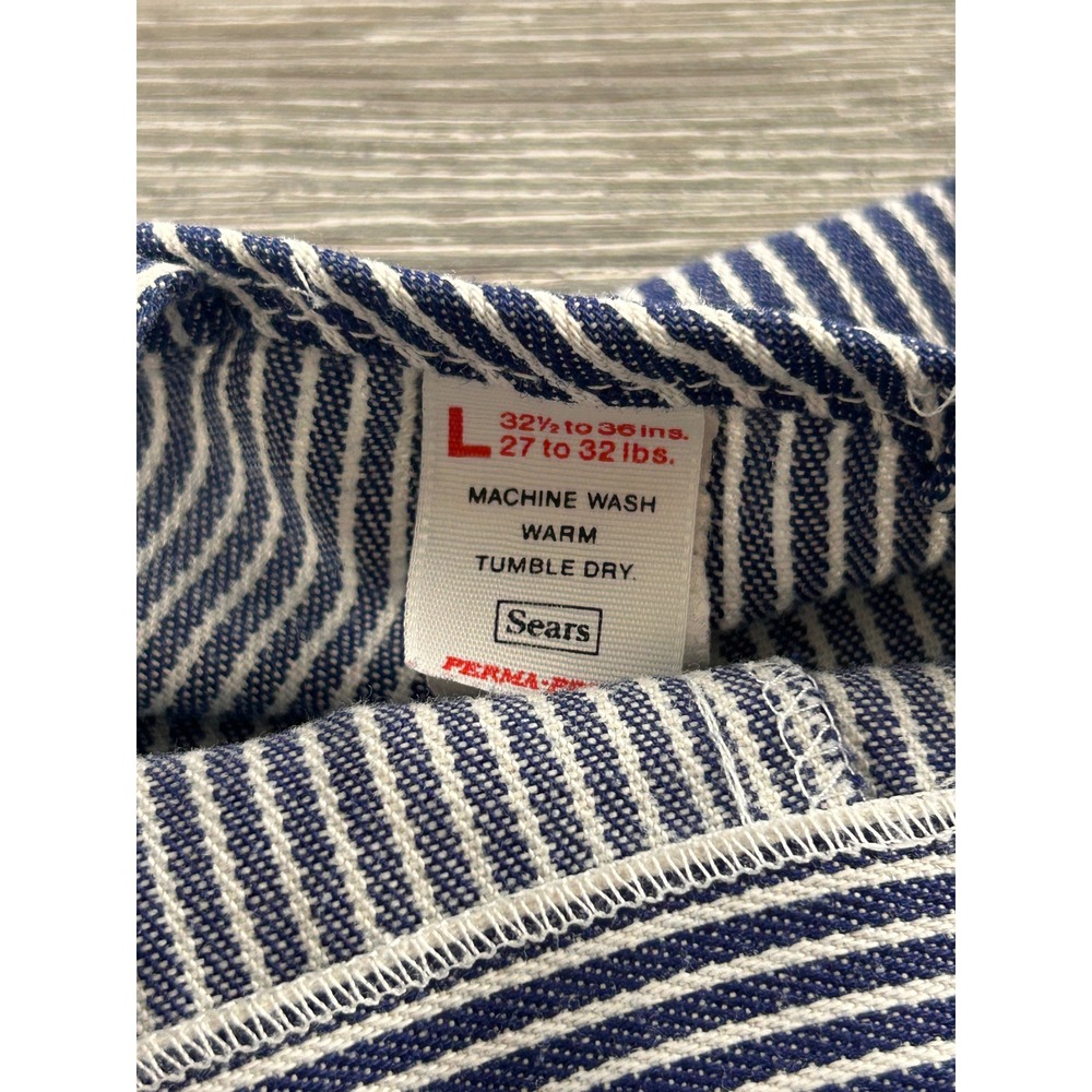 Vintage Sears Perma-Prest Toddler Boys Hickory Stripe Train Overalls Blue White - Picture 6 of 8